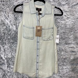 ABS Chambray Denim Sleeveless Summer Top Shirt